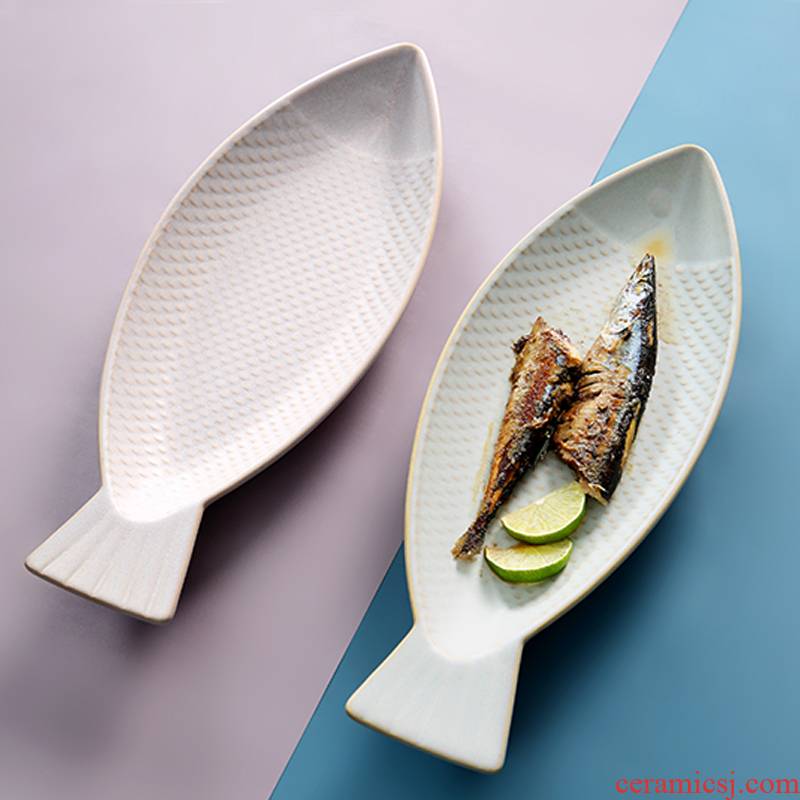 Creative Nordic ceramic household new large fish dishes web celebrity tableware special move steamed fish fish dishes