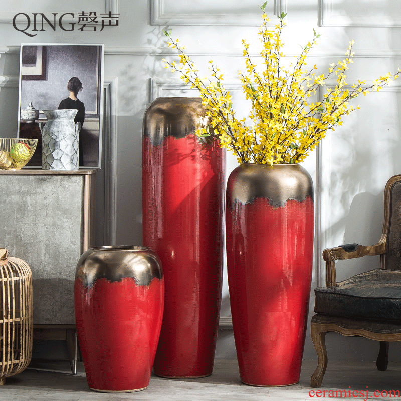 Jingdezhen ceramic big vase decoration to the hotel villa furnishing articles sitting room be born heavy large red flower implement porch