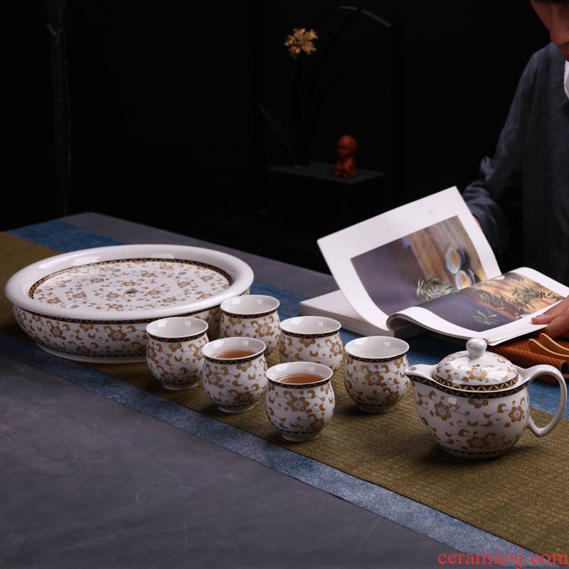 Make tea tea sets jingdezhen ceramic household teapot teacup office high - grade white mix of a complete set of 8 times