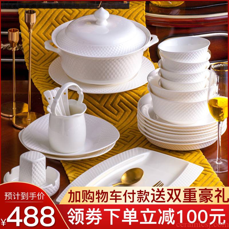 Tende dishes suit household pure white ipads porcelain of jingdezhen ceramic tableware under the glaze color contracted Europe type bowl dish
