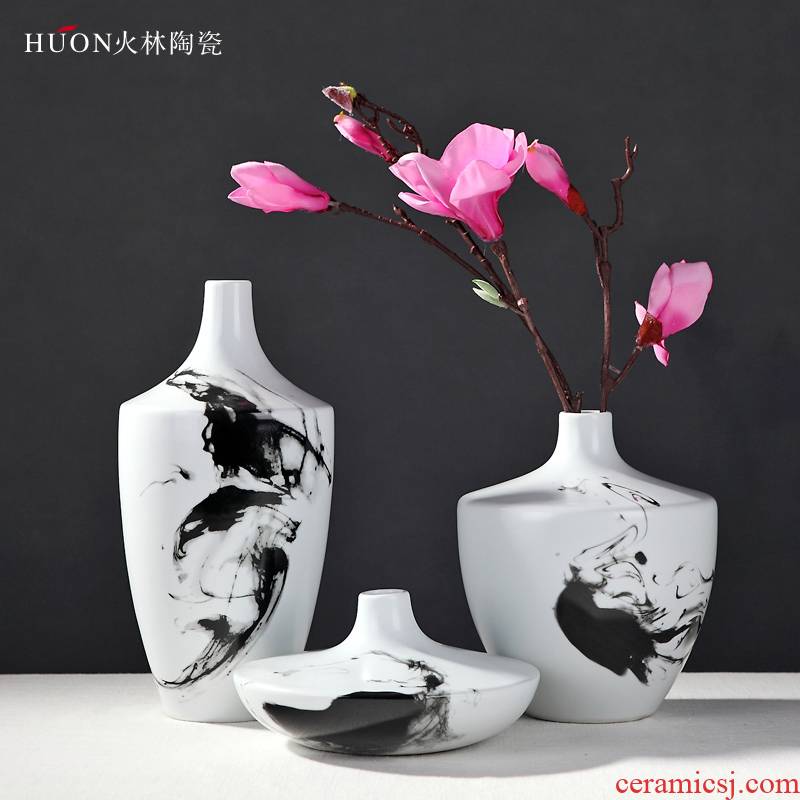 The modern new Chinese style Chinese wind hand - made ink painting ceramic vase household act The role ofing is tasted furnishing articles of jingdezhen ceramic vase