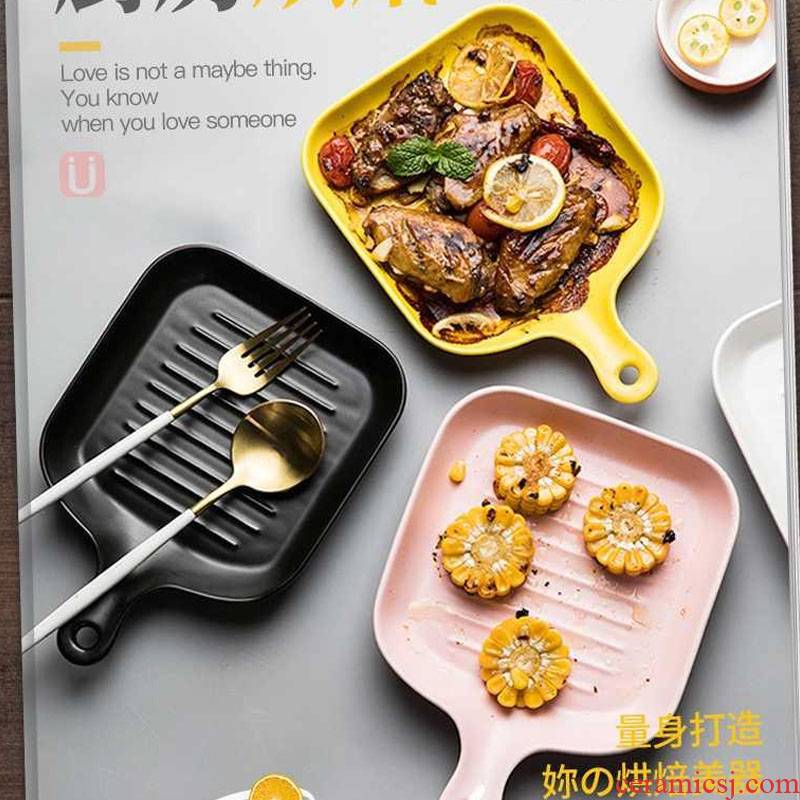 Japanese good - & pan household ceramics steak creative Nordic ins with handle plate oven plate