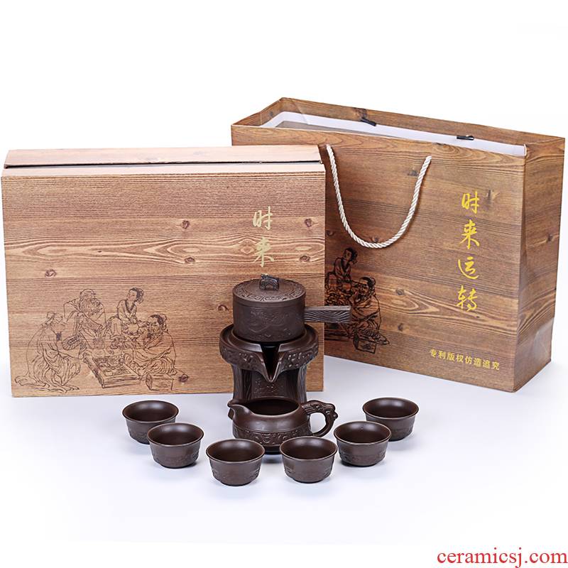 Ya xin purple sand tea set suits for domestic half automatic stone mill lazy kung fu tea tea caddy fixings tea cup