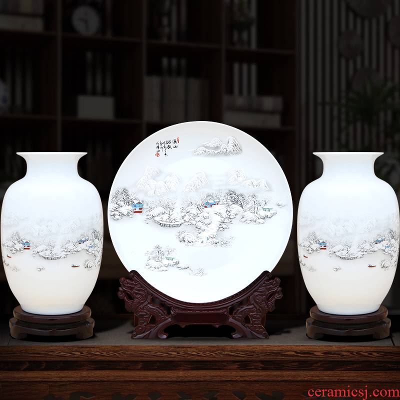 Jingdezhen ceramics Chinese vase furnishing articles home sitting room TV ark adornment ark, crafts three - piece suit