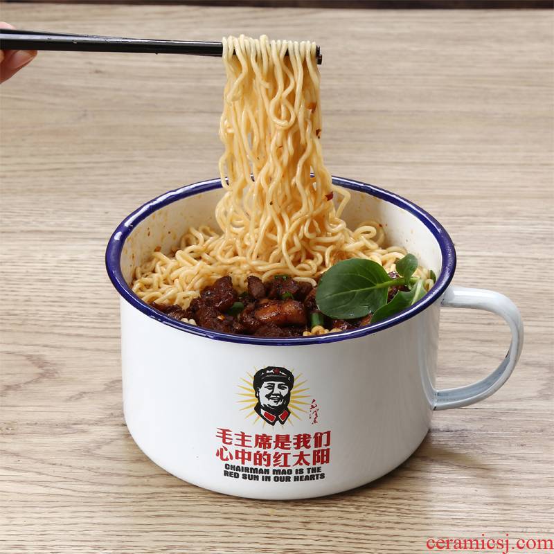 Bo view creative enamel single mercifully rainbow such as bowl with cover of instant noodles, dormitory large nostalgic old fastfood cups easy cleaning