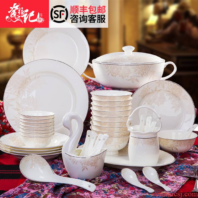 Jingdezhen tableware suit household of Chinese style simple ipads bowls set tableware new heat insulation bowl combination dishes suit