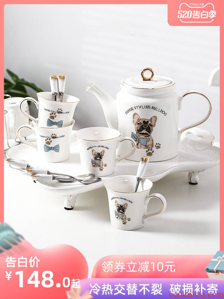 Household glass suits for ceramic cup tray was sitting room with European heat - resisting teapot teacup cold water kettle suit