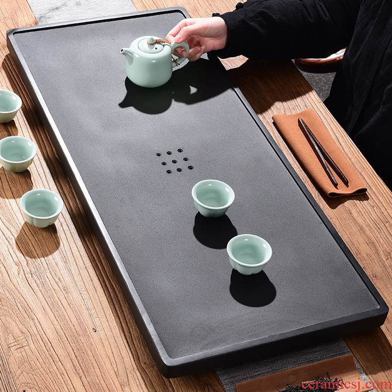 Tao blessing sharply stone tea tray was home drainage contracted sitting room the whole piece of black gold stone tea tray tea table can be customized