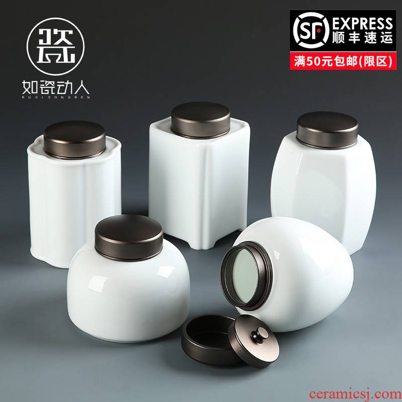 Ceramic tea pot home seal storage tank tin cover save POTS of tea packaging trumpet pu - erh tea POTS