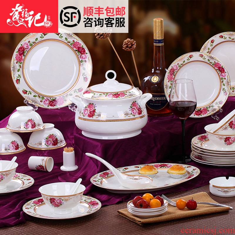 Jingdezhen 56 skull bowls plates suit ipads porcelain ceramics tableware suit household of Chinese style wedding dishes