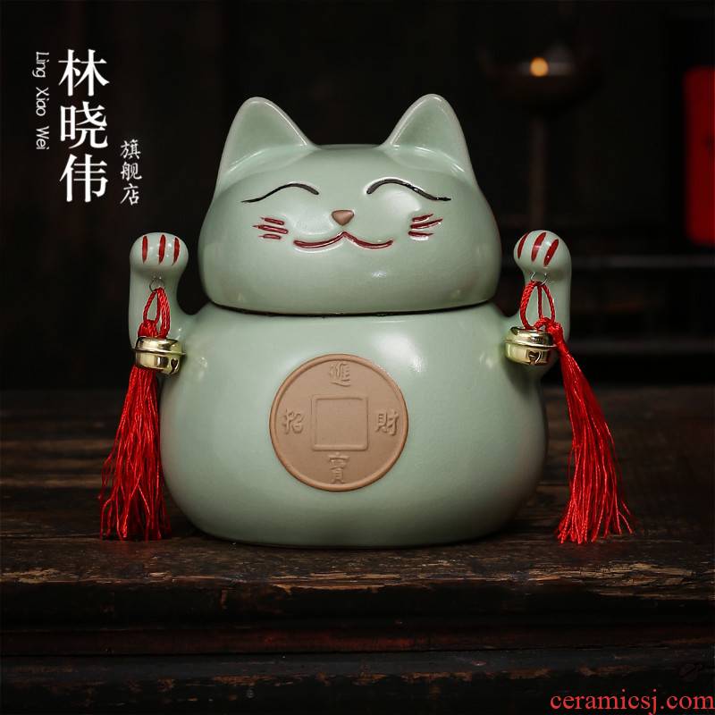 Your up plutus cat creative caddy fixings ceramic seal tank large household storage POTS pu 'er tea boxes