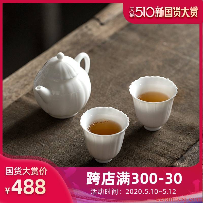 Jun ware dehua white porcelain teapot kung fu tea set suit small household mercifully petals pot of a small pot of two sets of the teapot