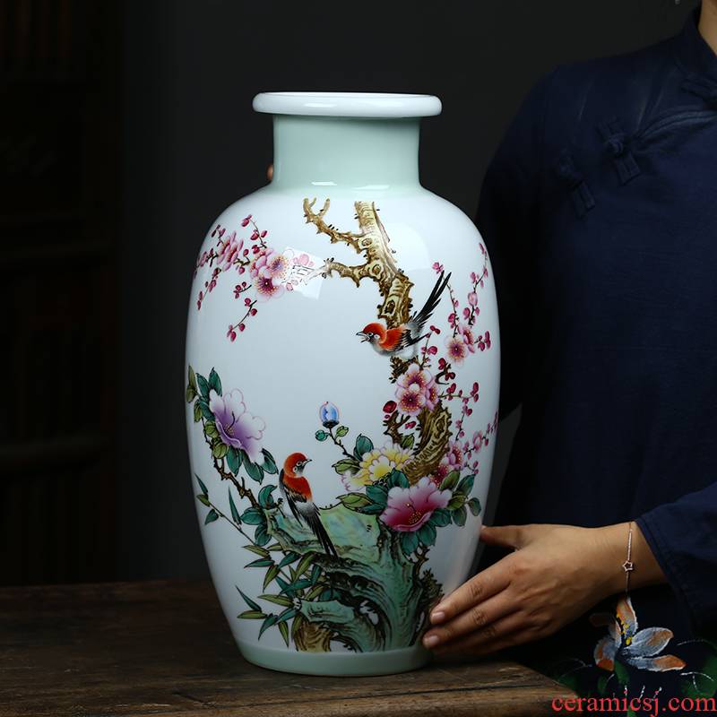 Jingdezhen ceramics hand - made pastel Chinese name plum flower on large vases, TV ark, porch handicraft furnishing articles