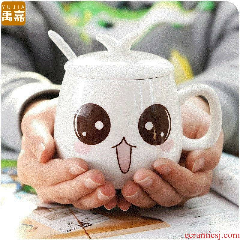 Creative YuJia, lovely cup with cover run cereal breakfast milk coffee cup ceramic keller super girl of heart