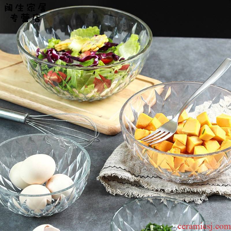 Glass salad salad bowl of cold kitchen utensils French classical household small crystal bowl Nordic fan
