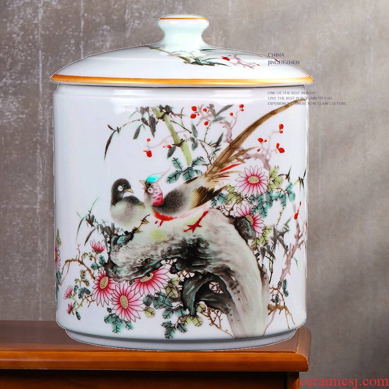 Jingdezhen large caddy fixings ceramic restoring ancient ways with cover seal pot receives domestic tea urn 2 jins loose tea packaging