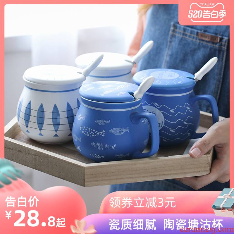E best Nordic with cover, take a run of large capacity coffee cup keller couples han edition creative ceramic cup