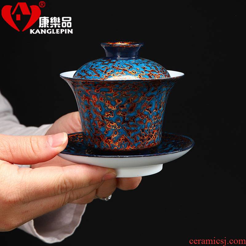 Recreational product lacquer suet jade three worship cup to make tea tureen ceramic ware manual big bowl with Chinese style