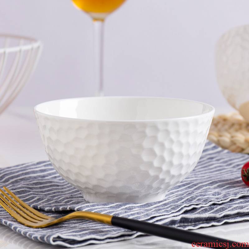 The Is rhyme of jingdezhen ceramic bowl white creative relief porringer household rice bowls contracted light much tableware bowls