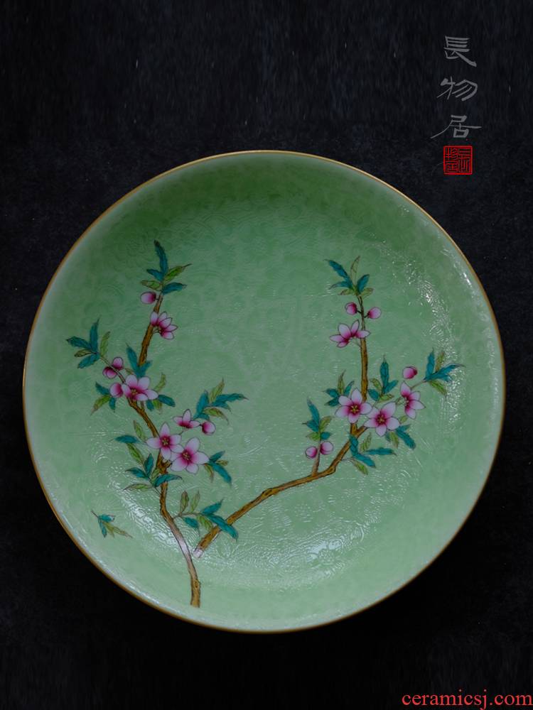 Offered home - cooked ju long up controller grilled green flower pastel peach blossom put plate of jingdezhen ceramic plates by hand compote