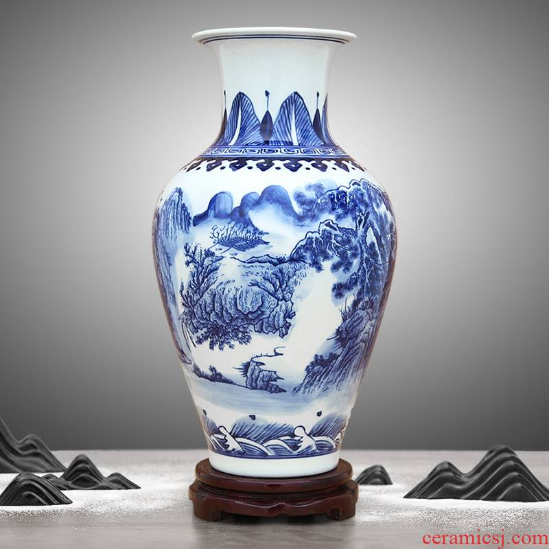 Chinese blue and white porcelain of jingdezhen ceramics hand - made scenery furnishing articles home wine ark, adornment porcelain vase in the living room