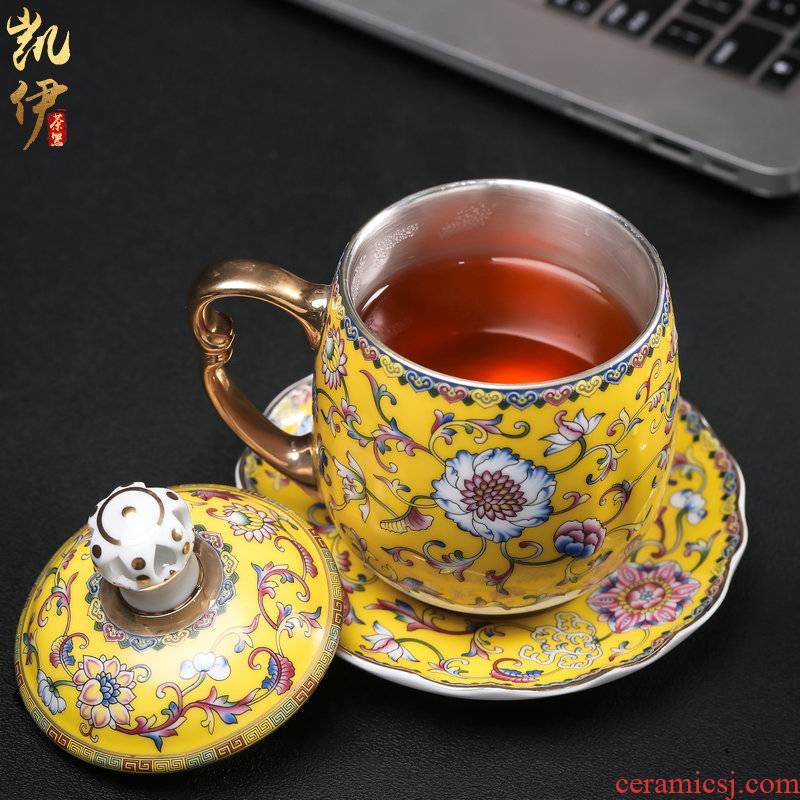 Colored enamel crown tasted silver gilding jingdezhen ceramic cup office cup personal cup silver cup large - capacity water cup