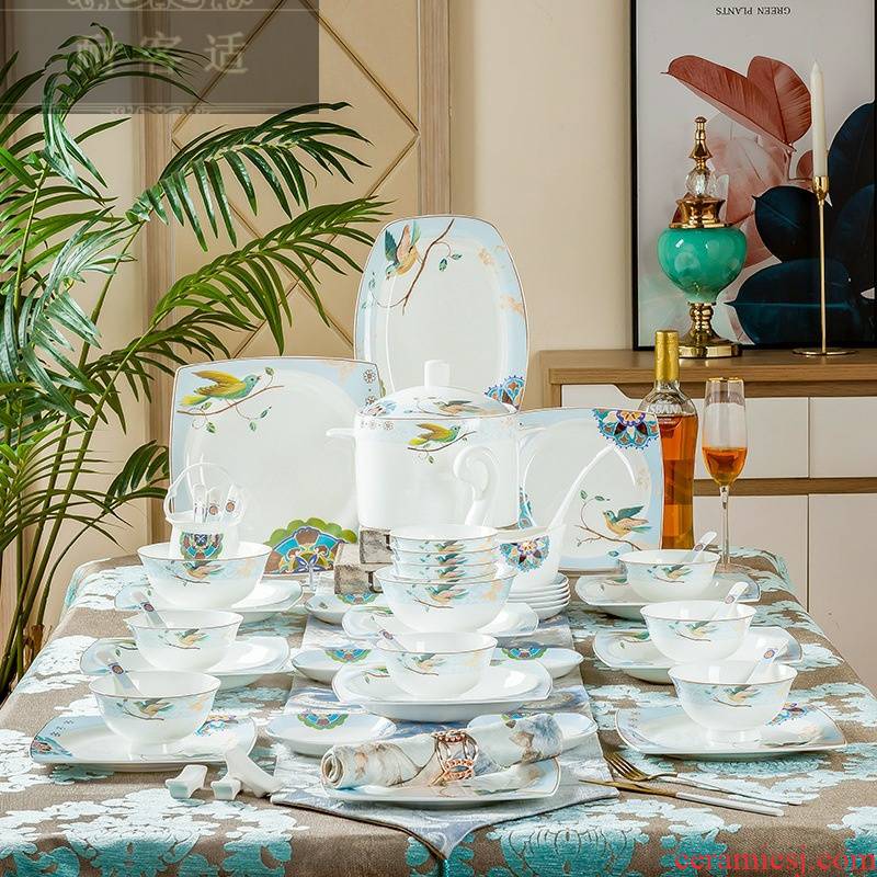 Hold to guest comfortable high - grade ceramic tableware suit jingdezhen bowls plates contracted the clear ipads porcelain tableware tableware household