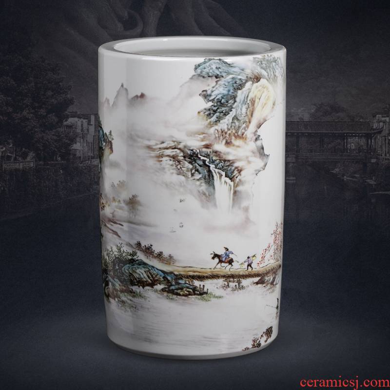Jingdezhen ceramic painting and calligraphy cylinder Chinese calligraphy and painting scroll cylinder cylinder study to receive a large sitting room ground adornment furnishing articles