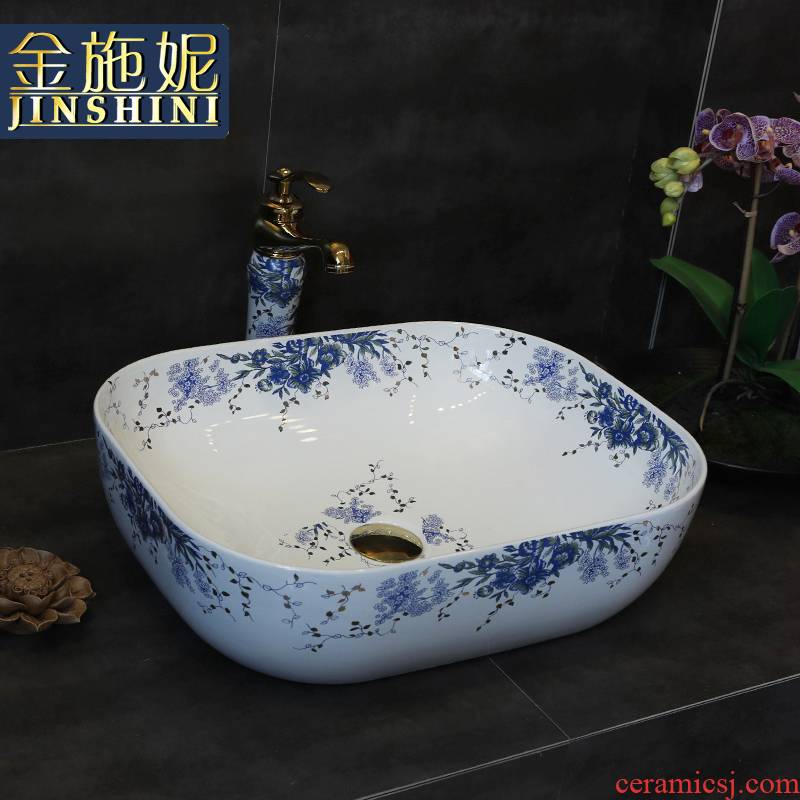 Hand on the blue and white porcelain basin of Chinese style gold cellnique jingdezhen ceramic washbasin small family Chinese wind lavabo