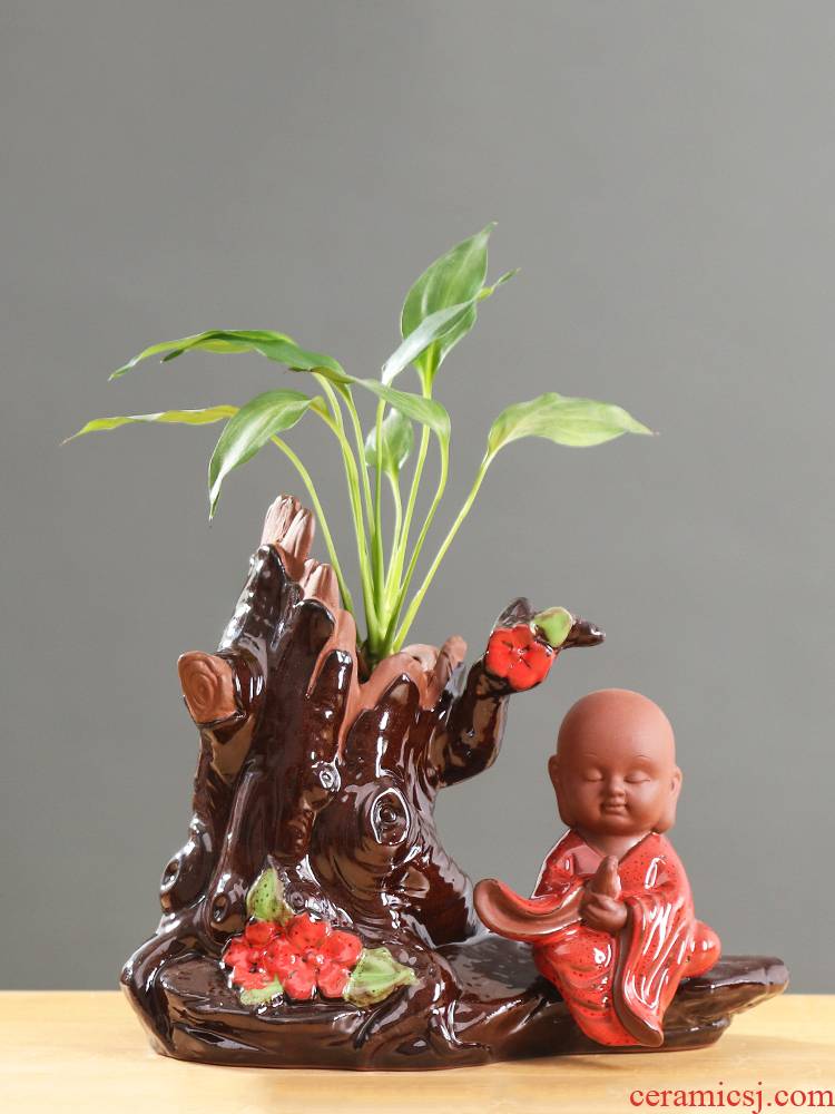 Creative move money cooper plant grass hydroponic plant vase flowerpot household ceramics young monk tea trinkets
