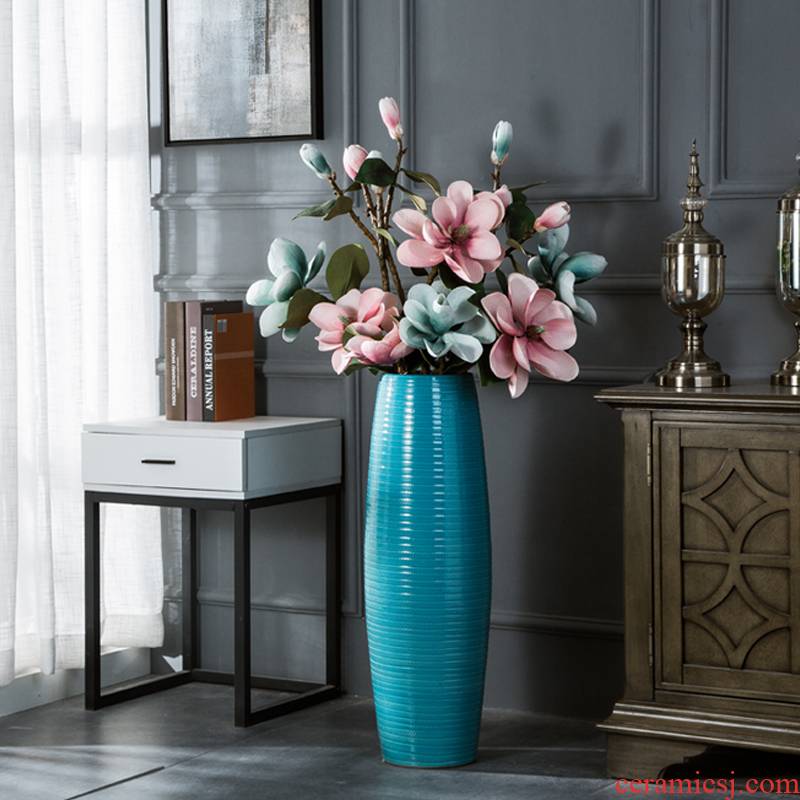Ceramic light of large vase key-2 luxury furnishing articles dried flower arranging flowers home decoration blue glaze, the sitting room porch European - style decoration