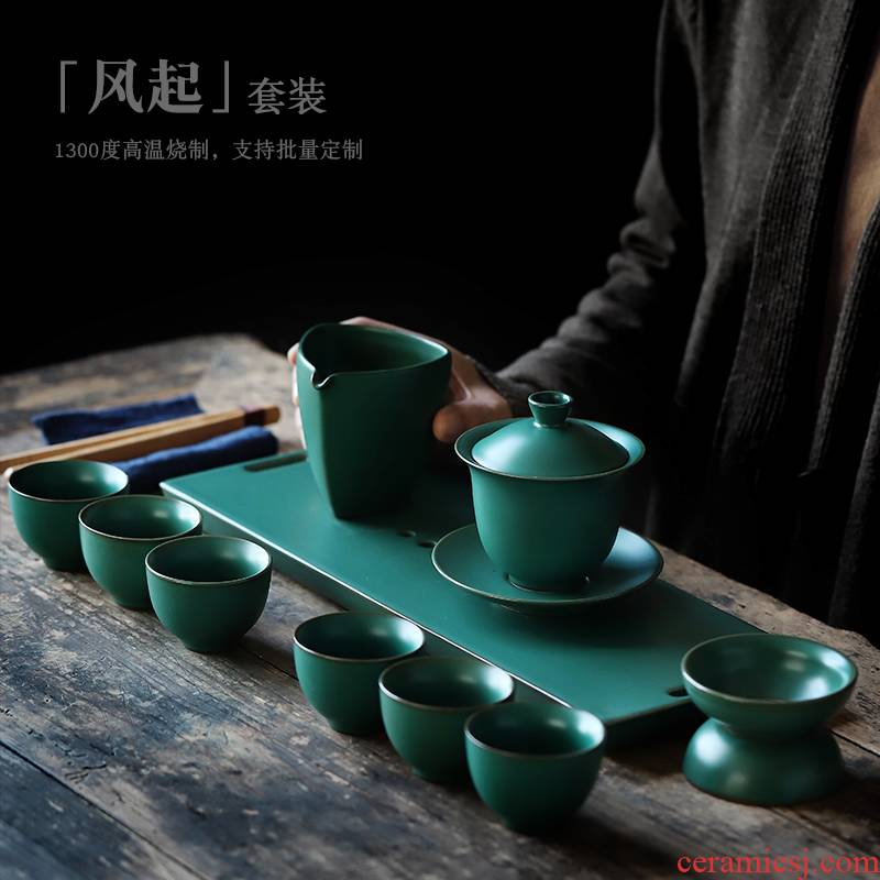 Ceramic tureen kung fu tea cups suit household tea tray was contracted office make tea cups, Japanese tea set