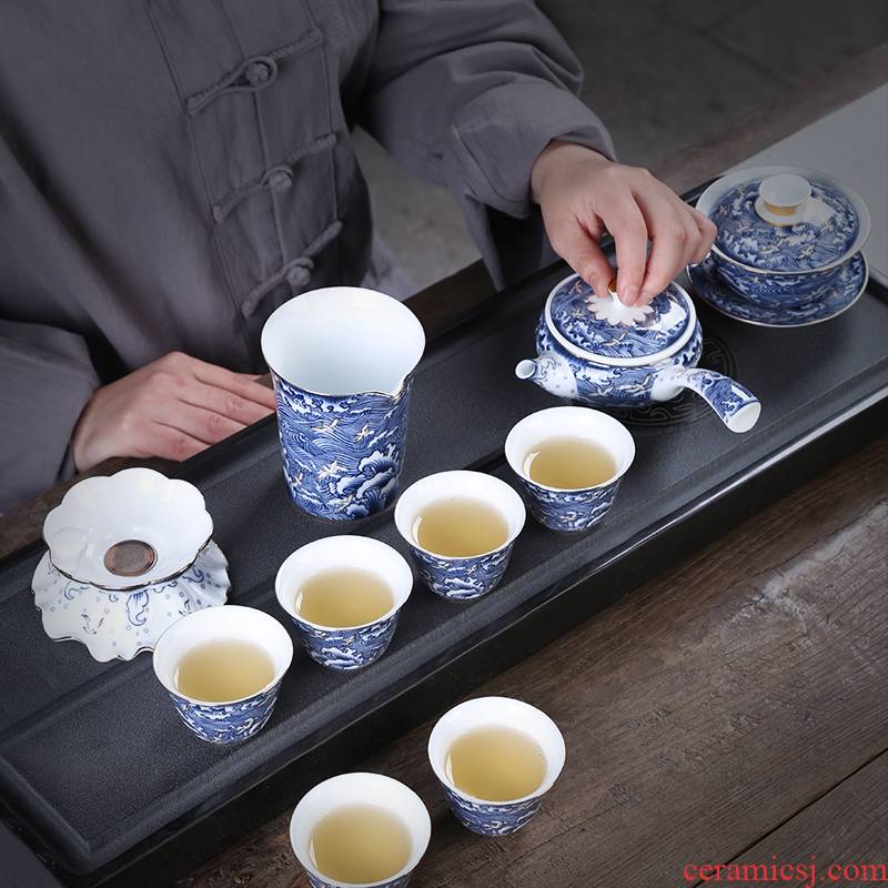 Kung fu tea set home office retro tureen of blue and white porcelain teapot sample tea cup gift boxes of a complete set of gift giving