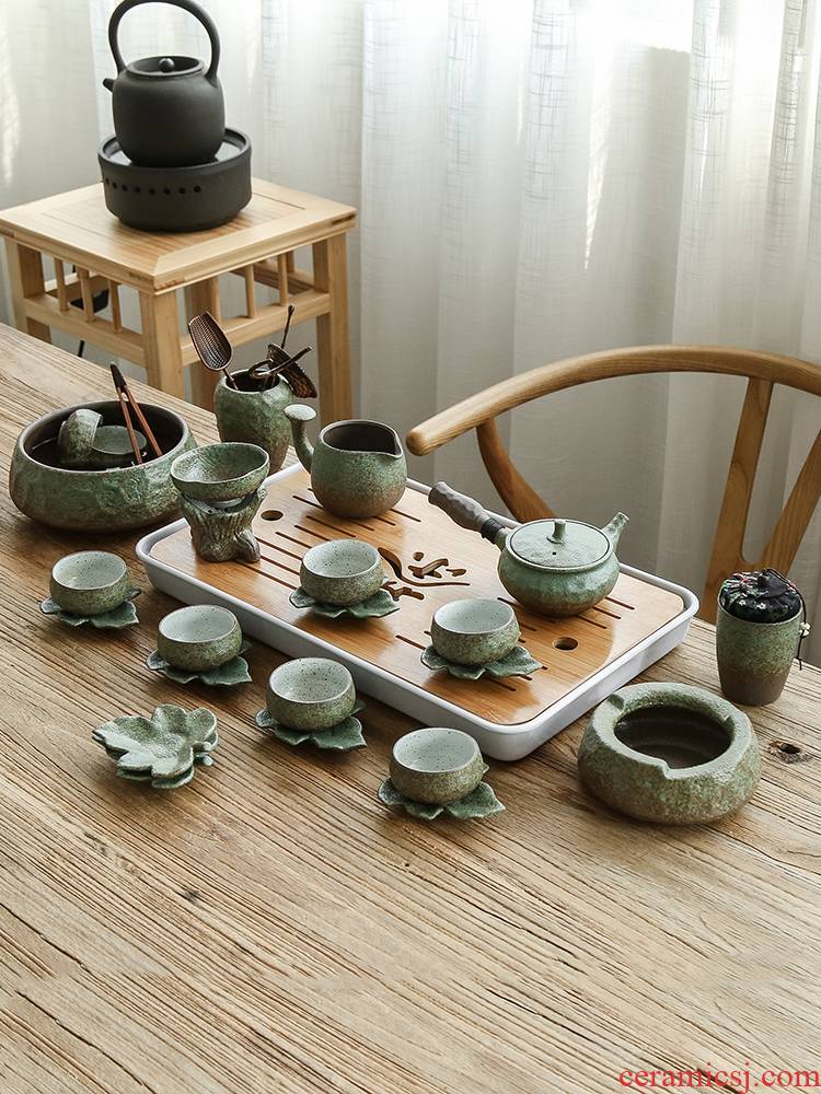 Bo yiu-chee coarse pottery teapot Japanese kung fu tea sets tea tray was contracted household ceramic tea cups, complete set