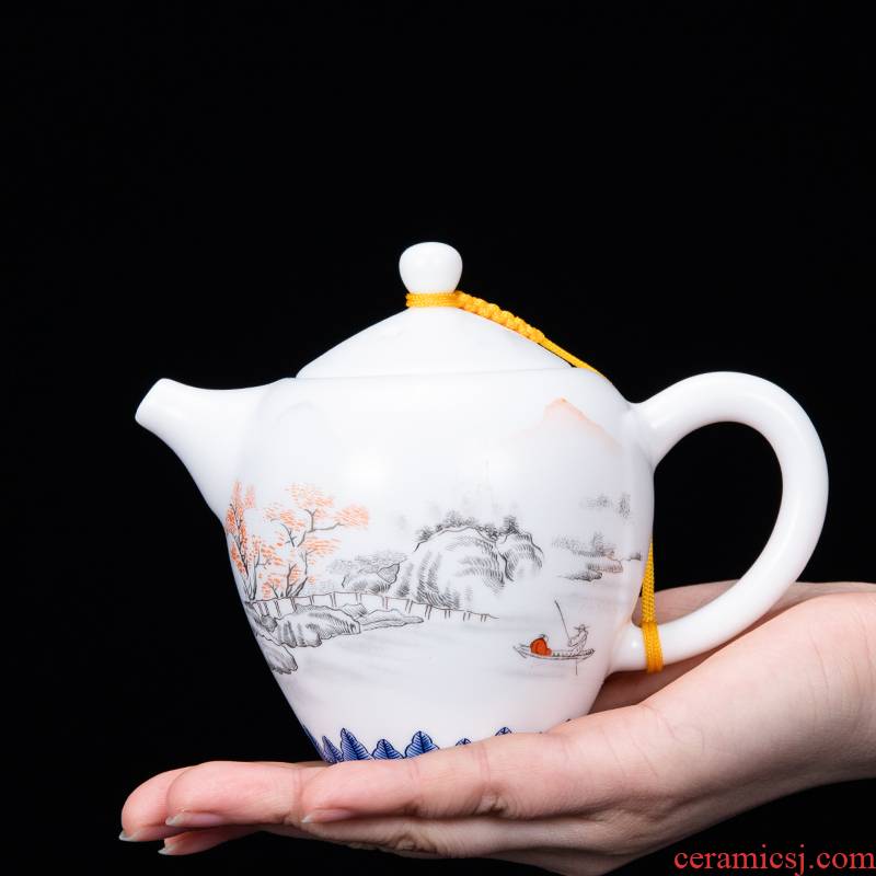 Ronkin white porcelain teapot household ceramic teapot manual filtering little teapot hand - made kung fu tea pot