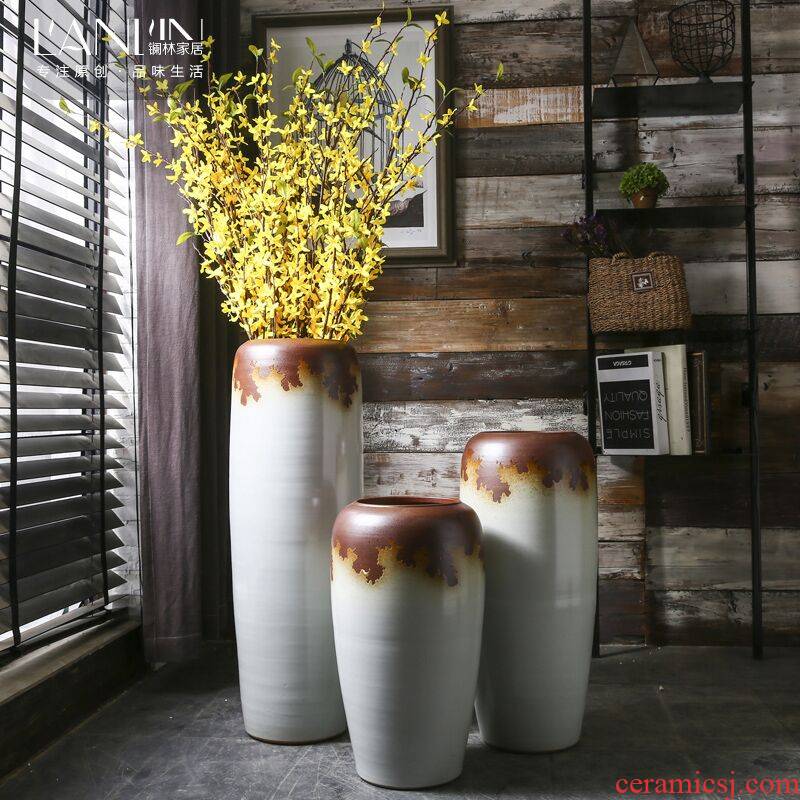 Retro ground vase do old large sitting room flower vase checking ceramic POTS creative household decorative furnishing articles