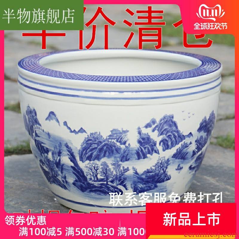 Water lily flower pot blue and white porcelain bowls LianHe flowerpot jingdezhen ceramic cylinder of cycas heavy flowerpot courtyard tank