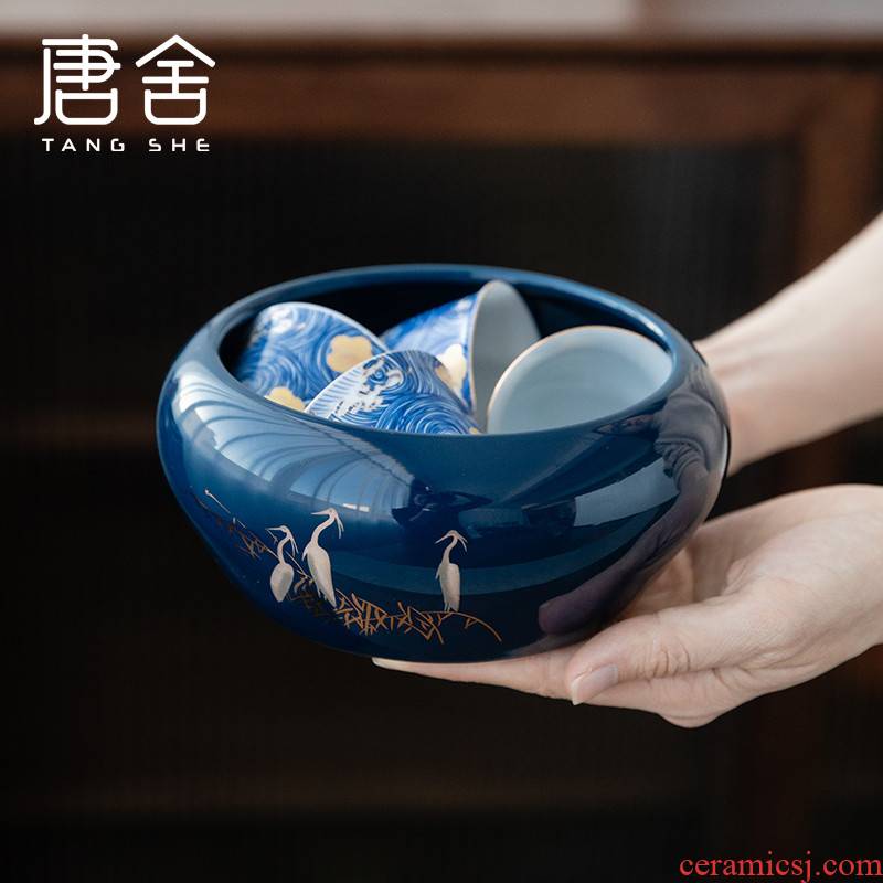 Shed ji tang blue glaze ceramic tea wash your egrets kung fu tea accessories cup hot water jar barrels writing brush washer hydroponic flower pot