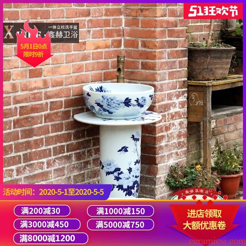 Vertical lavabo ceramic column household toilet basin is suing one landing the pool that wash a face of blue and white porcelain basin