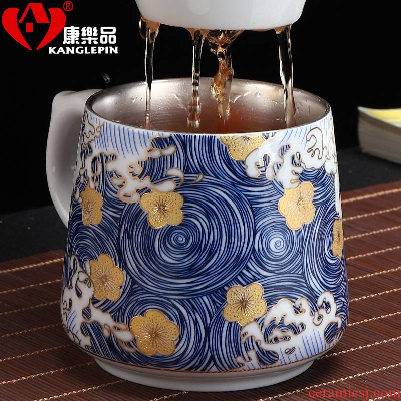 Recreation is tasted silver cup 999 sterling silver colored enamel porcelain cup with cover glass coppering. As silver blue office filtering