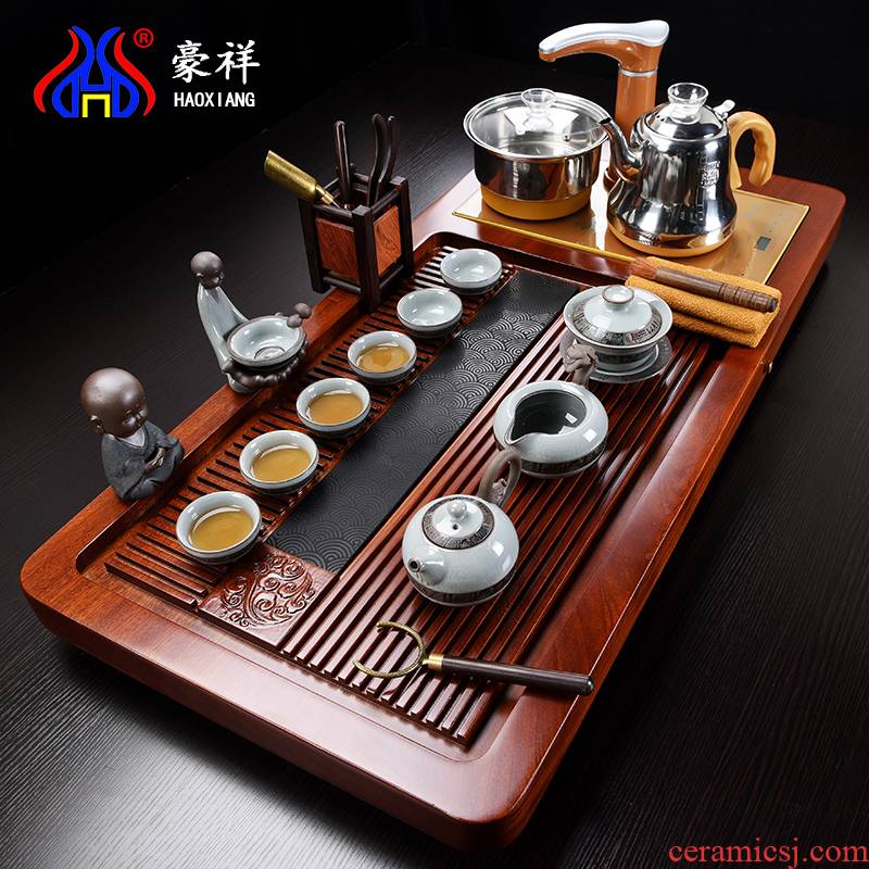 Whole hua limu elder brother up with violet arenaceous induction cooker tea set the Whole household spend pear wood tea tray tea tea set