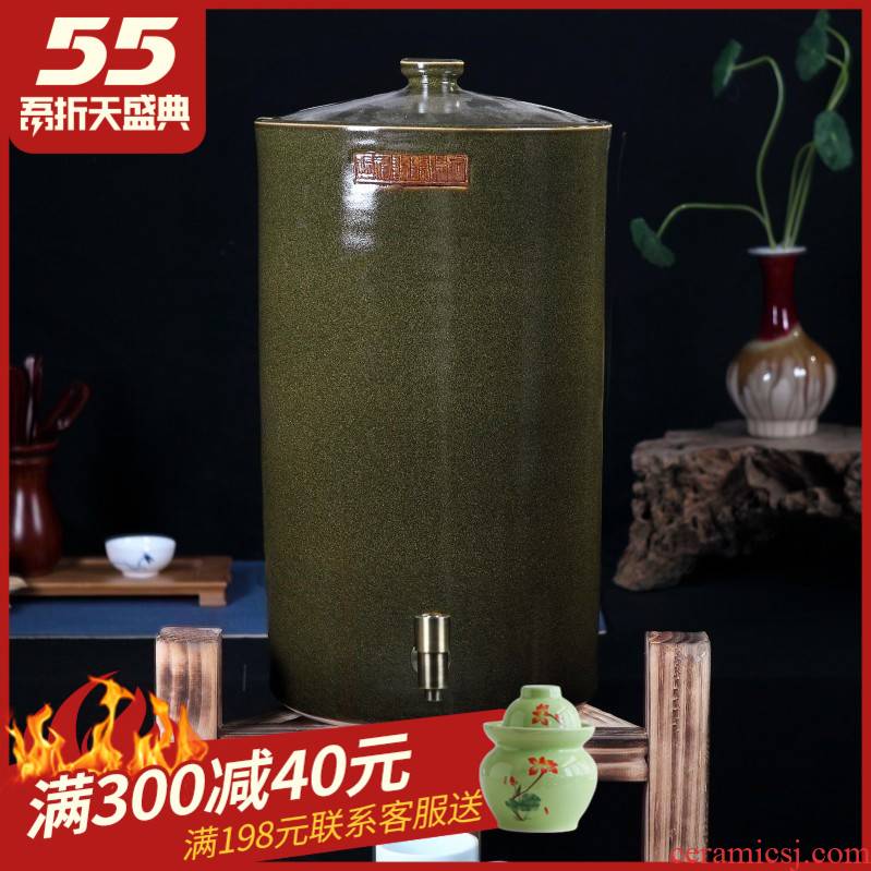 Ceramic jars cylinder tank it 50 kg 100 jins of the big bucket of jingdezhen tea at the end of the cylinder with the tap
