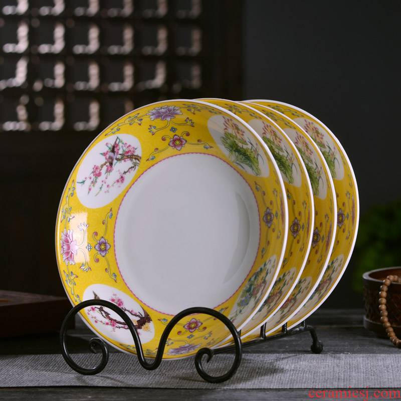 Jingdezhen ceramics 8 inches deep flavor can set Chinese style household tableware antique plate ipads porcelain enamel cooking dishes