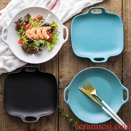 Nordic breakfast tray, matte enrolled plate rectangular disc western creative dish ears ceramic dish fish dish plate