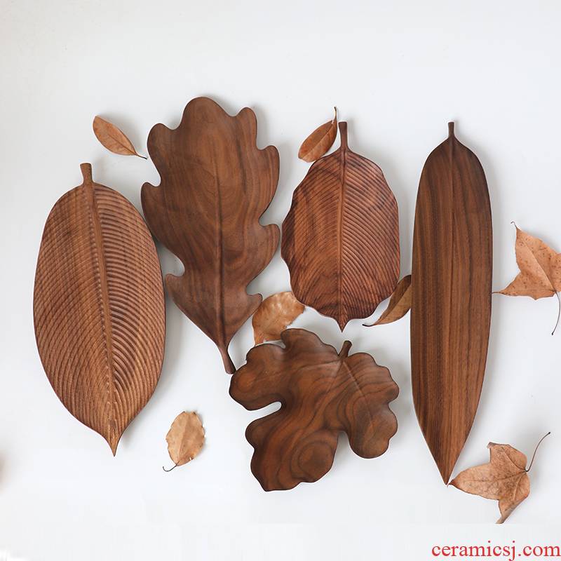 Black walnut plates manually leaf disc household snack plate compote creative Japanese wooden tray tea tray