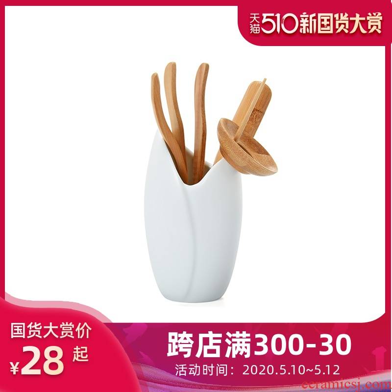 Jun ware up porcelain tea six gentleman 's suit inferior smooth white ceramic household bamboo kung fu tea set with parts