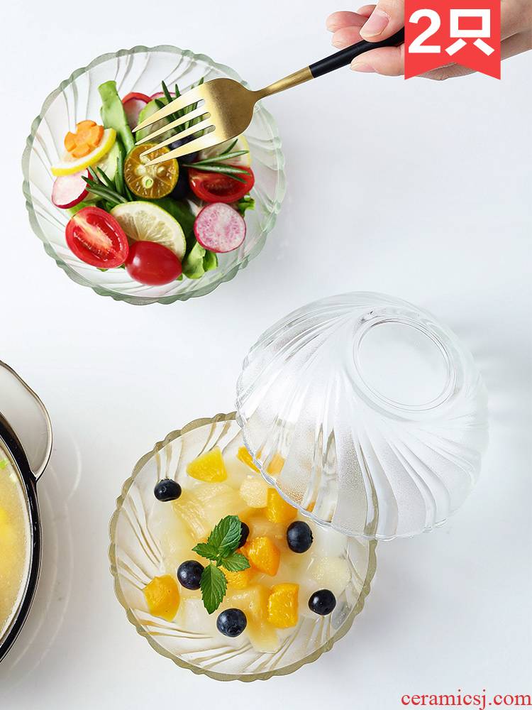Bo view student glass bowl of fruit salad bowl two transparent glass tableware household Nordic bowl dessert bowl.