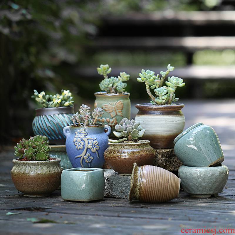 Xu jin fleshy basin creative coarse pottery flowerpot ceramic thumb to restore ancient ways small old running the flesh POTS with special offer a clearance package of mail