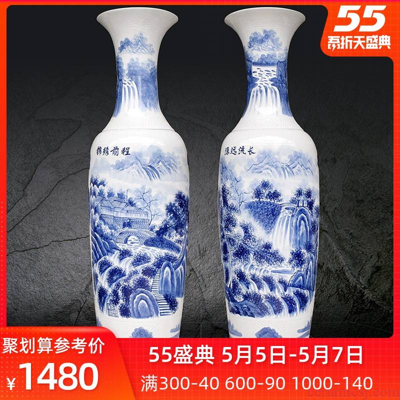 Jingdezhen ceramics hand has a long history in the bright future of large blue and white porcelain vase hotel furnishing articles in the living room