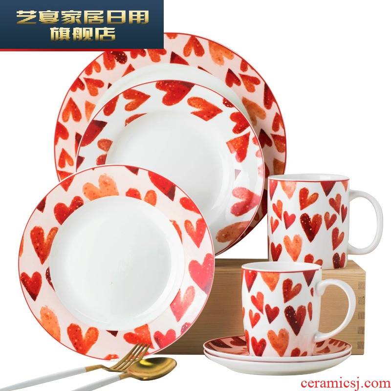 The Original girl heart dishes suit one household web celebrity breakfast food ceramic good - & tableware to eat dish bowl